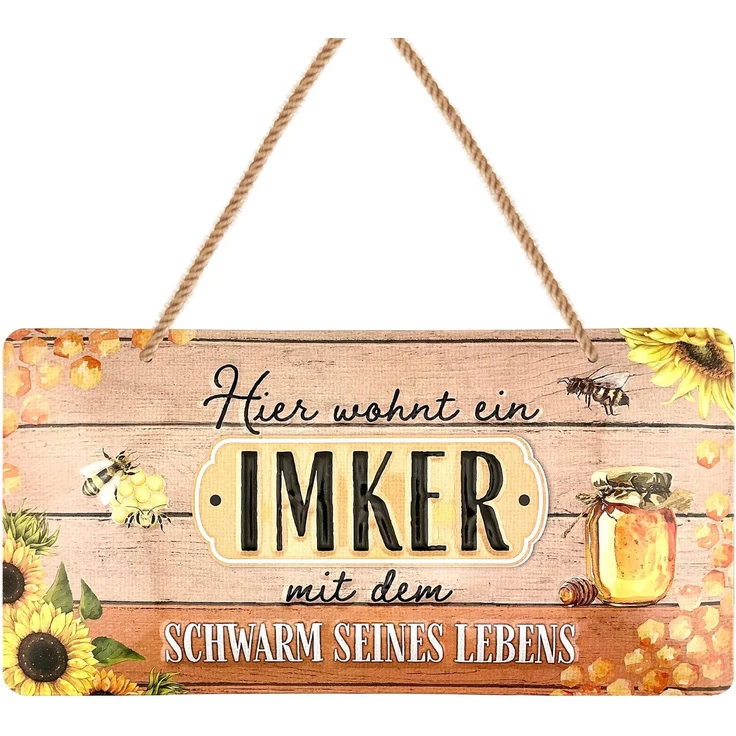 LANOLU Blechschild Hier wohnt ein Imker - 16x32cm – Metall – Mehrfarbig – 16111 – Bild 1