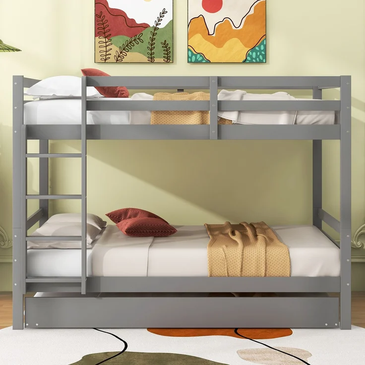 Etagenbett 140x200 mit Ausziehbett, Kiefernholz, Kinderbett Doppelstockbett mit Treppe, platzsparendes Hochbett Gästebett – Bild 2
