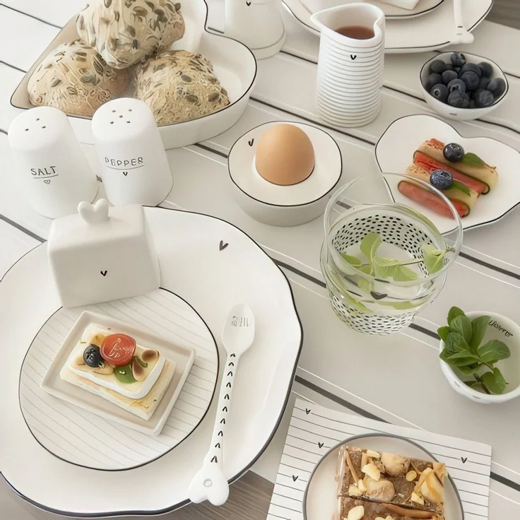 Bastion Collections Frühstücksteller Schwarzes Herz, Spülmaschinengeeignet, Weiß, Motiv: Herz, Höhe: cm – Bild 2