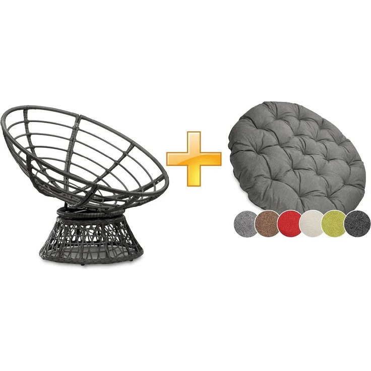 sunnypillow Rattanstuhl Papasansessel, Rattansessel mit Kissen rund Durchmesser 120 cm, Grau – Bild 2