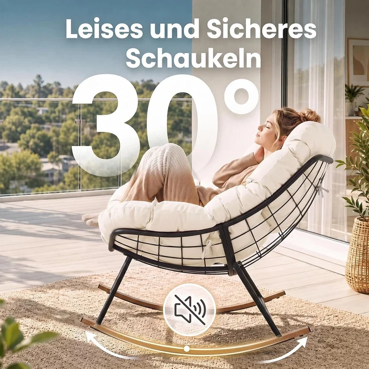 Aoxun Schaukelstuhl Outdoor,Schaukelsessel für Indoor,Relaxsessel Garten,92.5x 104x77.5cm, Wetterfester Gartenstuhl Bequem,bis 150KG, Beige – Bild 4