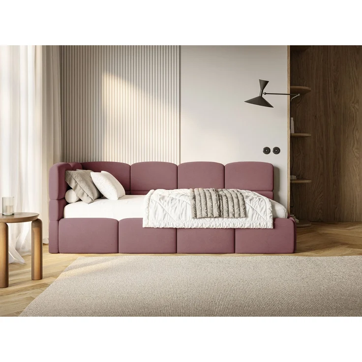Selsey 'Cloudy' Jugendbett 120 cm, Bettkasten, Velours wasserabweisend, Kopfteil links, Rosa – Bild 2