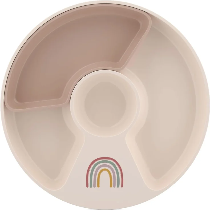 Mepal - Kinderteller mit Unterteilung Mio - Hohe Kanten/Ecken für Schöpfen - Anti-Rutsch-Boden - Mit Fach zur Unterteilung in 2, 3 oder 4 Teile - Mikrowellengeeignet - Sunshine & Rainbow – Bild 1