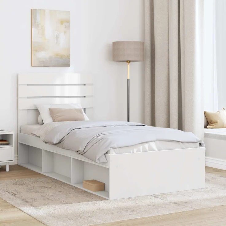 vidaXL Bettrahmen mit Kopfteil Weiß 90 x 200 cm Massives Kiefernholz 3411455 – Bild 2