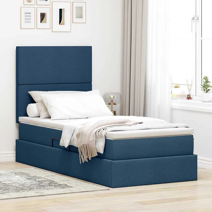 vidaXL LED-Speicherbett mit Matratze Blau 100 x 200 cm Stoff 3372338 – Bild 1