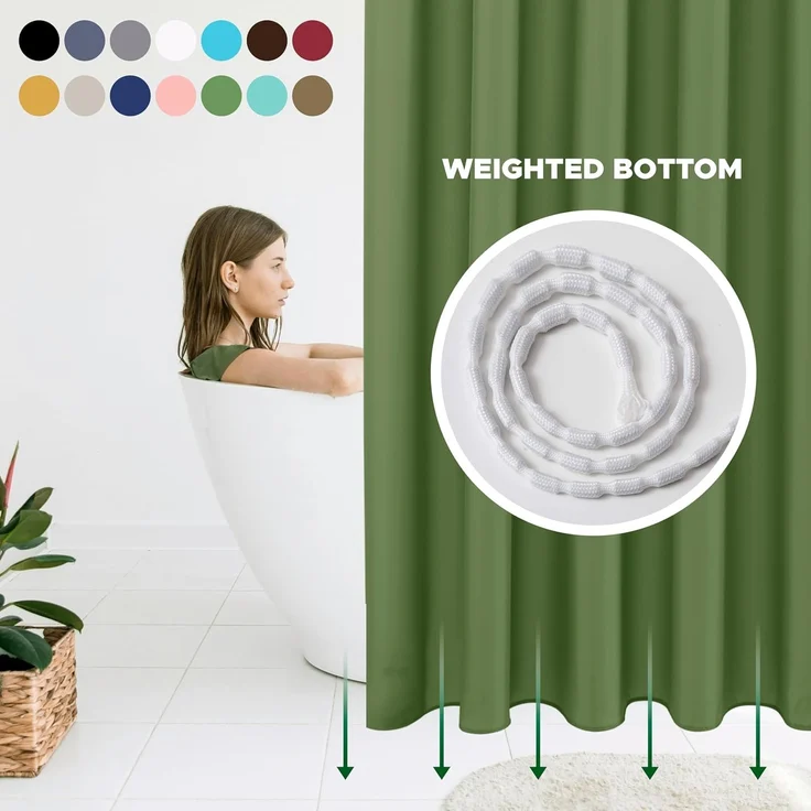 Hotel-Qualität Stoff Duschvorhang 183 × 183 cm Salbei Grün, Wasserabweisend, Rostfreie Ösen, Gewichteter Saum – Bild 3
