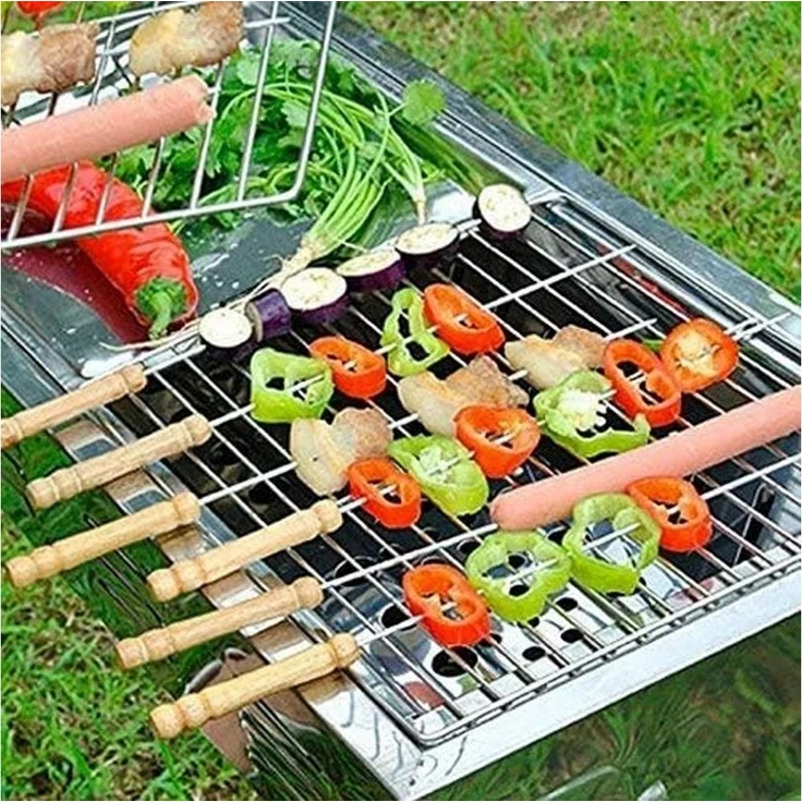 LA CUTE Grillspieß 10 Schaschlik Spieße Grill 30cm Schampura Edelstahl (Grillspieß-Set aus Edelstahl für vielseitiges Grillen, 10-St, 10 Grillspieße aus Edelstahl mit Holzgriff, 30 cm), Rostfreie Edelstahlspieße mit ergonomischem Holzgriff – Bild 2