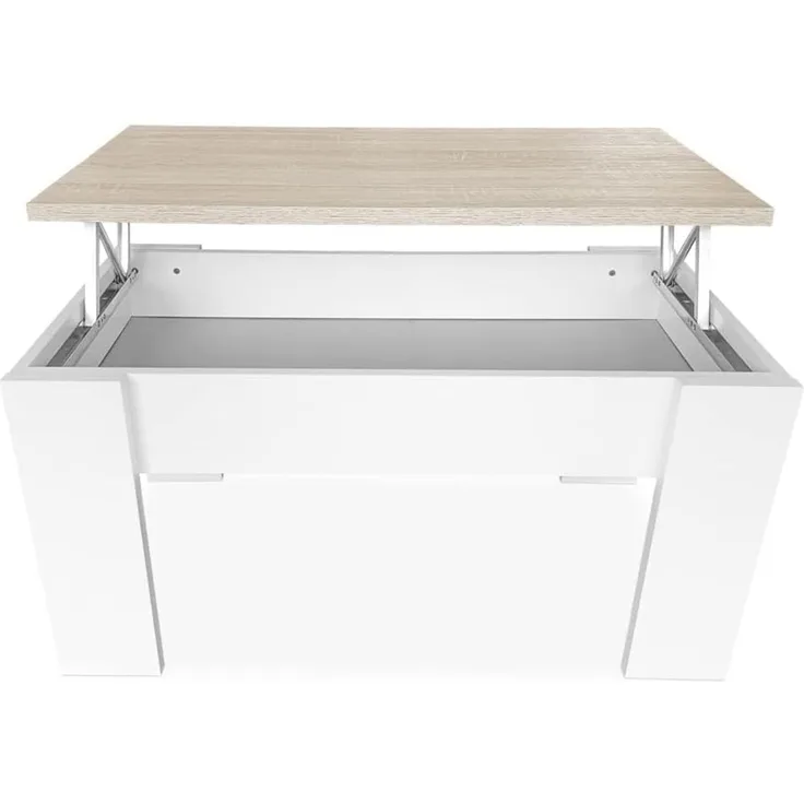 Somnia Descanso Somnia – Erhöhter Couchtisch, Wohnzimmer- oder Esstisch, weiße Oberfläche mit Cambria-Platte, Maße: 90 cm (Breite) x 50 cm (Tiefe) x 46–57 cm (Höhe)