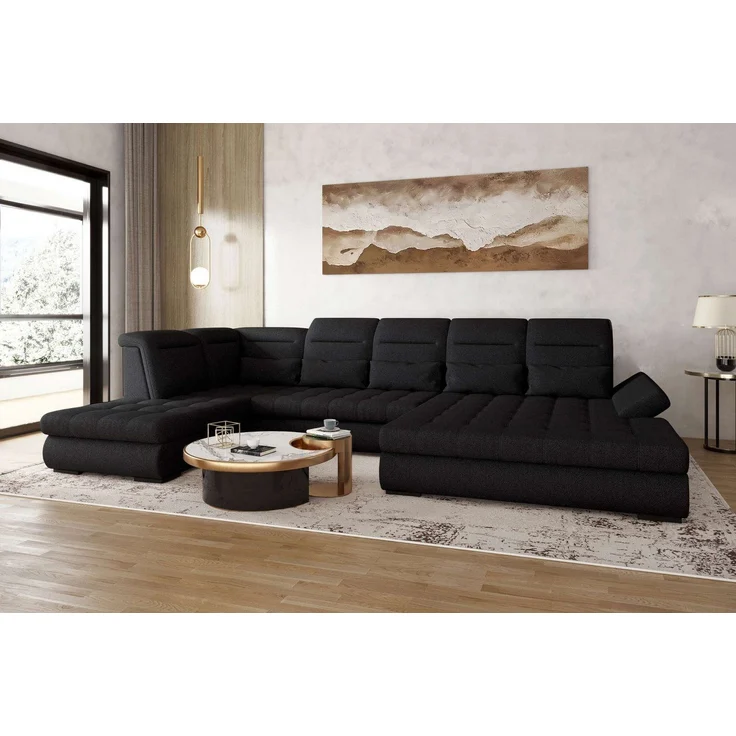 99rooms Toscana Wohnlandschaft Strukturstoff NEVE Schwarz Rechts mit Schlaffunktion Lieferung Wohnung – Bild 5