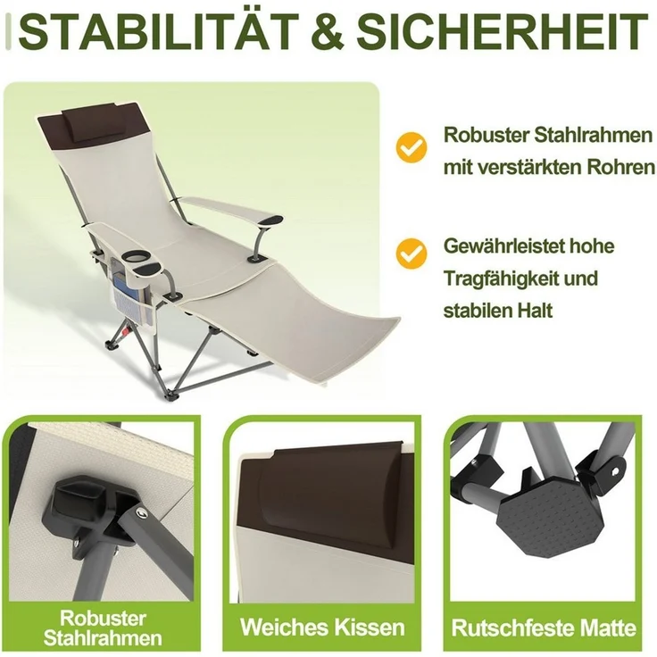FIVMEN Campingstuhl Klappstühle Faltbar mit Verstellbarer Rückenlehne Strandstuhl, Liegestuhl Relaxsessel Klapphocker inkl. Tasche, für Garten Wandern – Bild 3