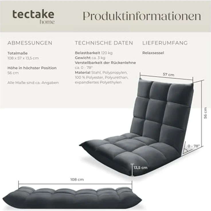 tectake Relaxsessel Fernsehsessel Snooze, 2 in 1 Samt, 14-fach verstellbar, 2 in 1 als Sessel oder Liege, gepolstert, mit Samtbezug – Bild 3