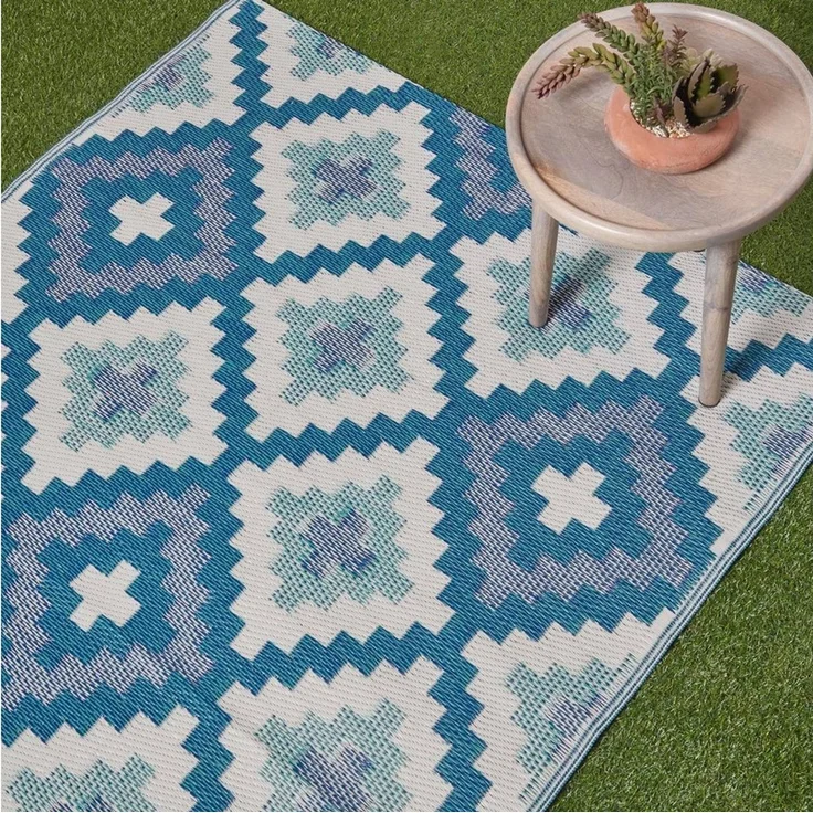 Homescapes Outdoorteppich Outdoor-Teppich Mia aus Polypropylen mit blauem Muster, 150x240 cm, Höhe: 20 mm – Bild 2