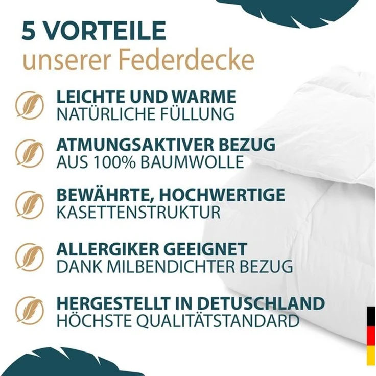 KNERST Federbettdecke Bettdecke mit weichen 10% Daunen & 90% Federn, Füllung: 90% Federn und 10% Daunen, Baumwollbezug, Kassetten Federbett, Daunen und Federn Bettdecke – Bild 4