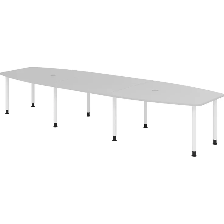 bümö Konferenztisch oval 400x130 cm in grau, Tischfüße in Weiß - Großer Besprechungstisch, Meetingtisch für 14 Personen, XXL-Tisch für Konferenzraum, Meeting & Besprechungsraum, KT40C-5-W