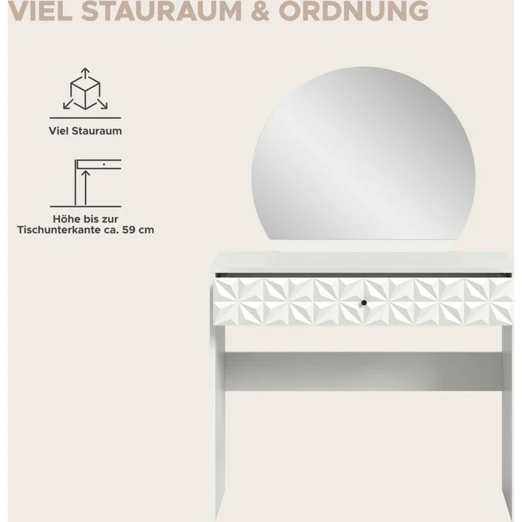 welltime Schminktisch Vicenza Schminktisch inkl. Spiegel (1-St), Schminktisch, 1 Schubkasten, Frisiertisch, Ornament – Bild 4