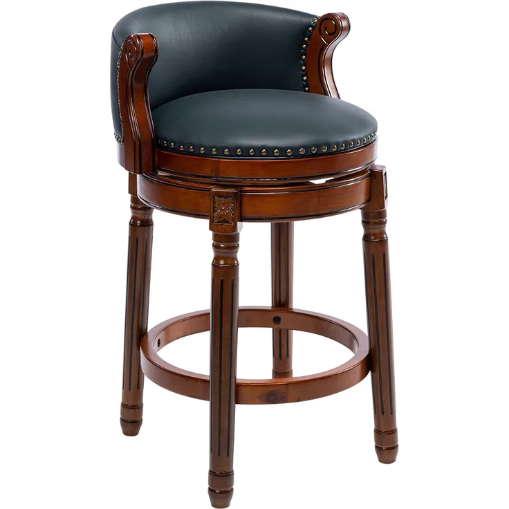 Barhocker aus Holz mit Kuhfellbezug, 360° drehbar, mit Rückenlehne, für Küchentheke, Modern Chair Barhocker – Blau – 54,8 x 54,8 x 96 cm – YOUDENOVA