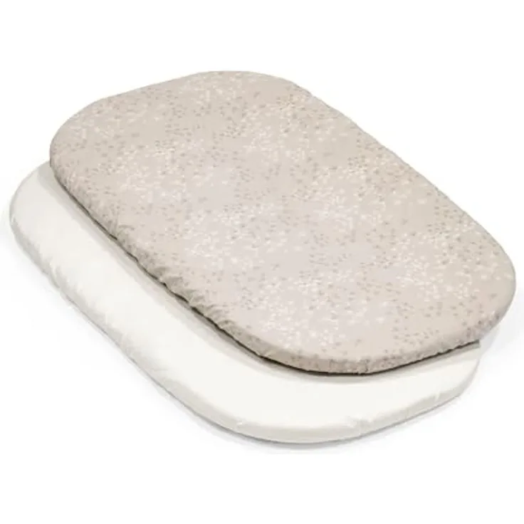 Stokke Snoozi Spannbetttücher - 1 Dandelion Beige & 1 Vanilla Cream - Passend für die ovale Snoozi Matratze - Weiche Bio-Baumwolle - Maschinenwaschbar