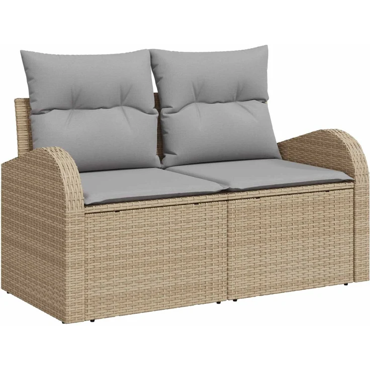 vidaXL Sofa Set 7 stk. Beige und Hellgrau Polyrattan und Stahl 3448709 – Bild 3