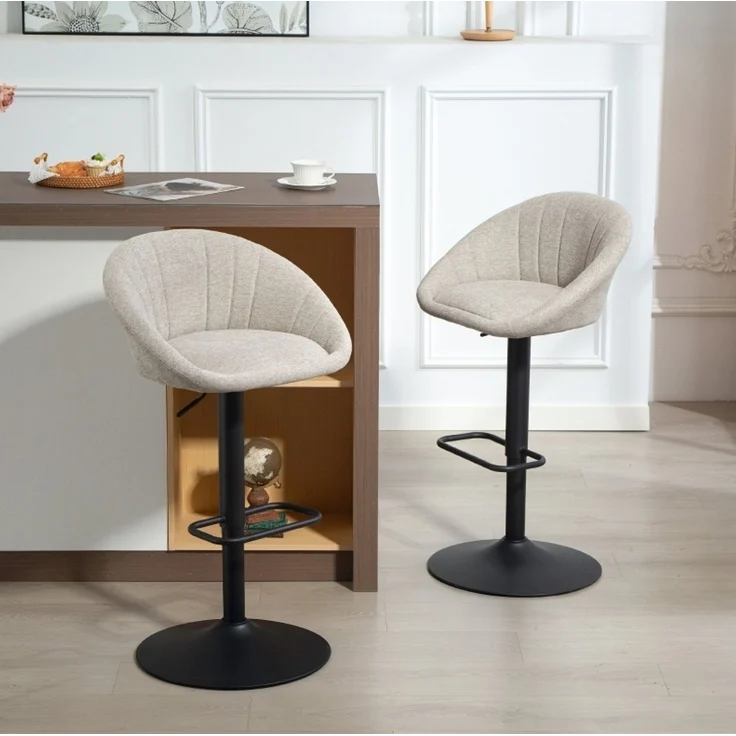 Barhocker 2er-Set mit Armlehnen, drehbar & höhenverstellbar, 53,5×46×103 cm, Beige – Bild 1