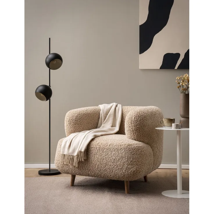 DOMO. collection Sessel 800 014, Polstersessel in organischer Form mit Taschenfederkern, gepolsterte Rückenlehne, Holzfüße, Armsessel, Cocktailsessel, Loungesessel, 90 x 86 x 73 cm (BxTxH), beige