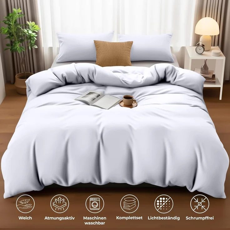 Utopia Bedding Bettwäsche Set - Mikrofaser Bettbezug 260x220 cm + 2 Kissenbezüge 50x75 cm - Weiß – Bild 5