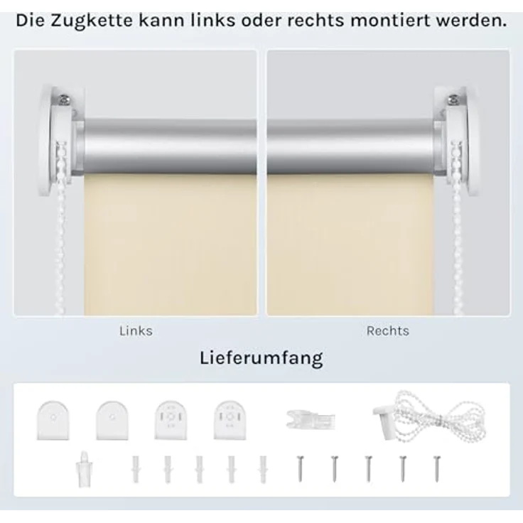 WOLTU Verdunkelungsrollo, nur zur Schraubmontag Thermo Verdunkelungsrollo mit Kette, Sichtschutz für Türen und Fenster, 140x160 cm [Stoffbreite: 136 cm], Beige – Bild 5