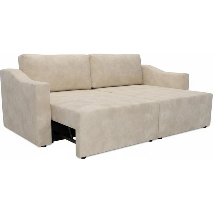 Wohnero24 Schlafsofa MONELLA 234x100 cm – modernes Sofa mit Schlaffunktion 154x200 cm & 2 Bettkästen, RIVIERA Veloursstoff in Beige – Bild 5