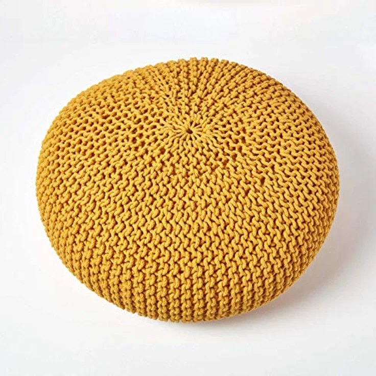 Homescapes Pouf Großer Strickpouf 100% Baumwolle, Senf – Bild 4
