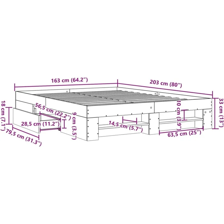 vidaXL Bettgestell ohne Matratze Sonoma-Eiche 160x200 cm Holzwerkstoff 3295459 – Bild 11