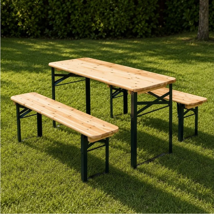 HAGO Garten-Kindersitzgruppe Kindersitzgruppe Gartenbank Klappbank Bierzeltgarnitur Holz, (3-tlg), Klappbar – Bild 1