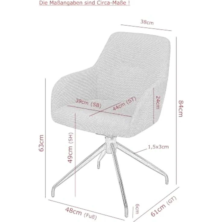 Hela Tische, Drehstuhl Sessel Triest, Bezug Webstoff Mint, 360° drehbar, Kipp-/ Relaxfunktion, Armlehnen, 120kg belastbar, Oeko-TEX, PFC Free – Bild 3
