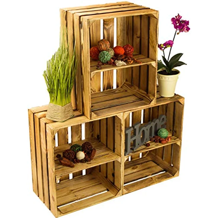 Kistenkolli Altes Land Allzweckkiste 1 x Obstkistenregal geflammt Quer Weinregal Schuhhocker Regalkiste (Spar-Set) – Bild 5