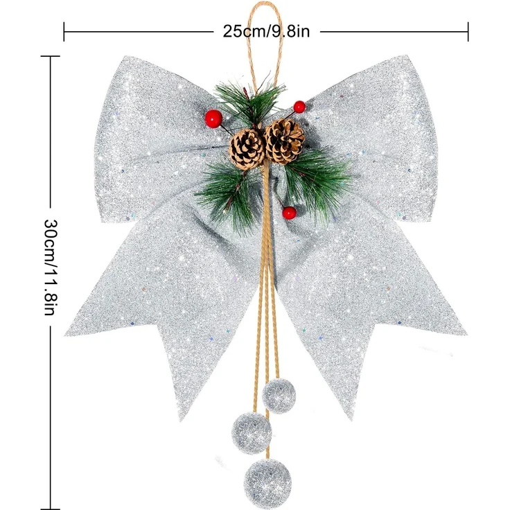 Set 4 Weihnachtskranz-Schleifen, 25x30cm, Glitzer & funkelnd, Weiß – Bild 2