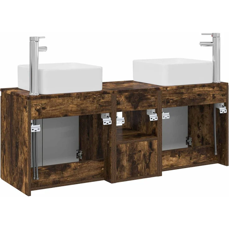 vidaXL Badezimmerschrank-Set 3 stk. Geräucherte Eiche 129 x 41 x 80 cm 3405642 – Bild 8