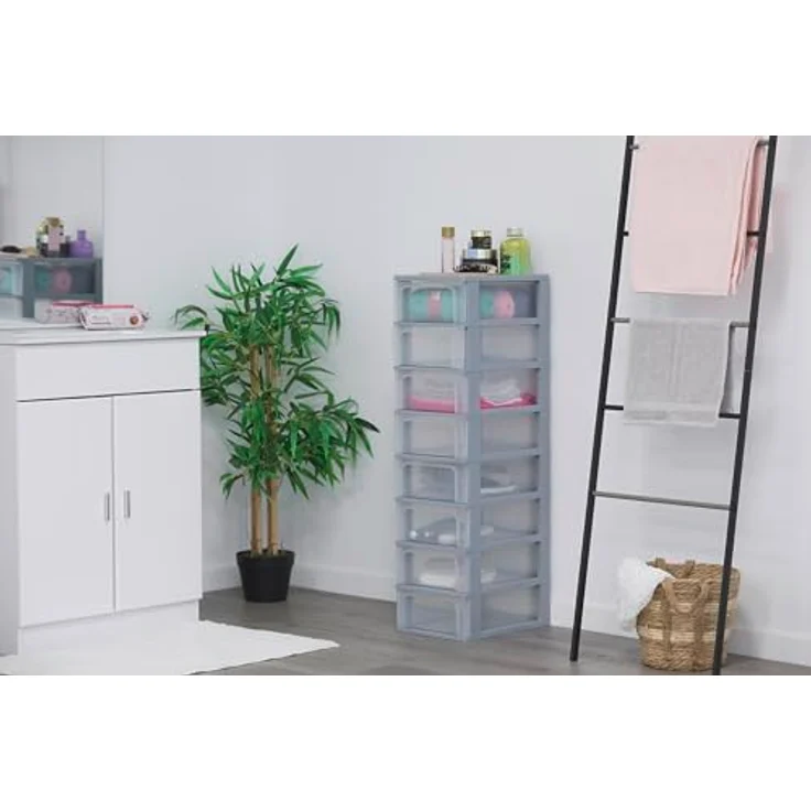 Iris Ohyama, Kunststoff Schubladenbox mit 8 flachen Schubladen, Grau, Easy-Pull-System, A4, A5 & A6 Format, Schreibtisch Organizer für Büro, Schule, Schreibwaren, BPA-frei, Schubladenschrank, OCH-2008 – Bild 2