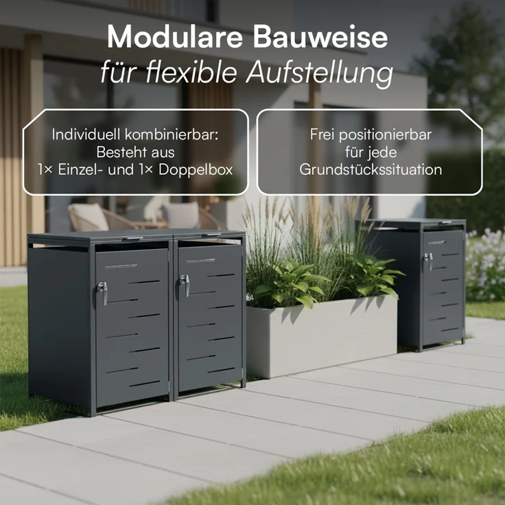STEELSØN 'Diorus' Mülltonnenbox 3er je 240 Liter, anthrazit, Mülltonnenverkleidung aus Stahl mit Sichtstreifen, wetterfest, 116x80x203 cm, abschließbare Müllbox für 3 Tonnen – Bild 7