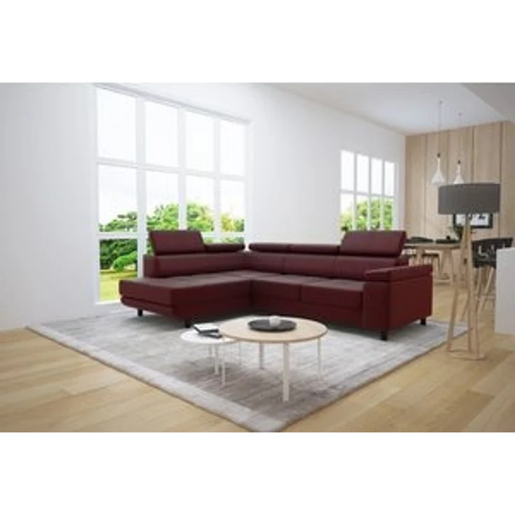 thematys Ecksofa LUNA L 250 x 183 cm, mit Schlaffunktion, mit Bettkasten, mit verstellbaren Kopfstützen, Weinrot (Monolith 69), Ausrichtung Links – Bild 7