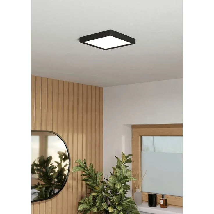 EGLO LED Deckenleuchte Fueva 6, eckige Badezimmer Deckenlampe, Badlampe Decke aus Kunststoff in Schwarz und Weiß, Deckenbeleuchtung warmweiß-kaltweiß, IP44, 22x22 cm – Bild 1