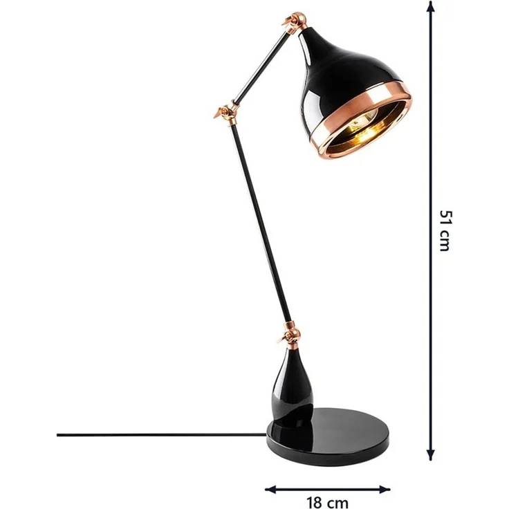 KAWOLA Tischlampe ARVEN Metall schwarz kupfer 50 x 30 x 15 cm – Bild 5
