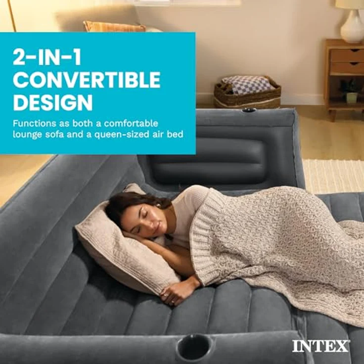 Intex Aufblasbares Sofa, ausziehbar, 203,2 x 231,1 x 66 cm, Queensize-Bett, Grau – Bild 5