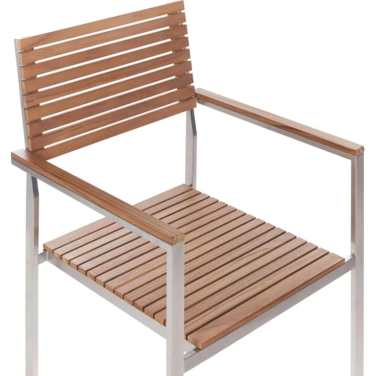 Beliani 'VIAREGGIO' Gartenstuhl 6er Set, Teakholz Braun – Bild 7