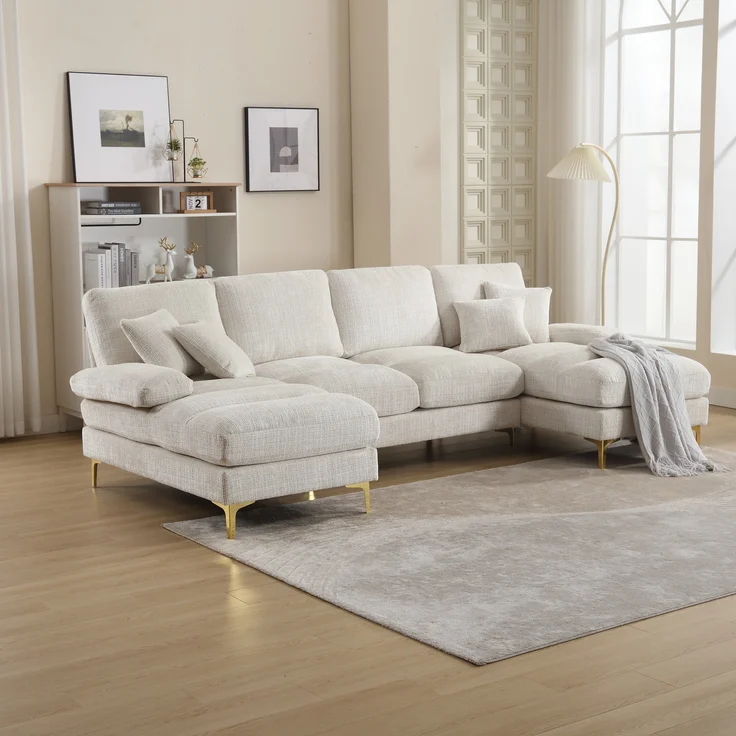 LVHOM Loungesofa 272x136x88 cm, 4-6 Personen, 6-Sitzer Chenille U-Shape Sektionssofa/Modulares Sofaset/Schlafsofa/Ecksofa/Relaxliege – Bild 3