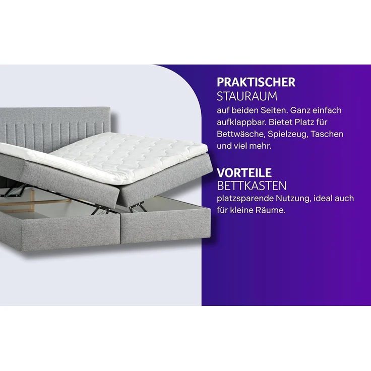 Traumnacht Boxbett Nizza mit praktischem Stauraum, mit 7-Zonen Tonnentaschenfederkernmatratze (H3) und Komfortschaumtopper, Leichter Aufbau, 180x200, grau – Bild 5
