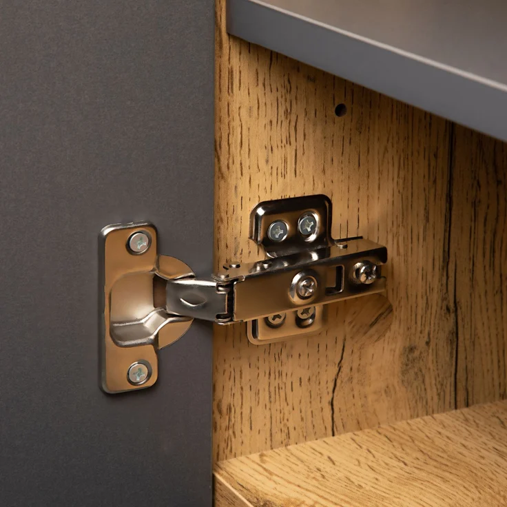 TV-Schrank 180 cm Eiche und Anthrazit, modernes Lowboard mit Flügeltür, Schubladen und offenen Fächern – Bild 10