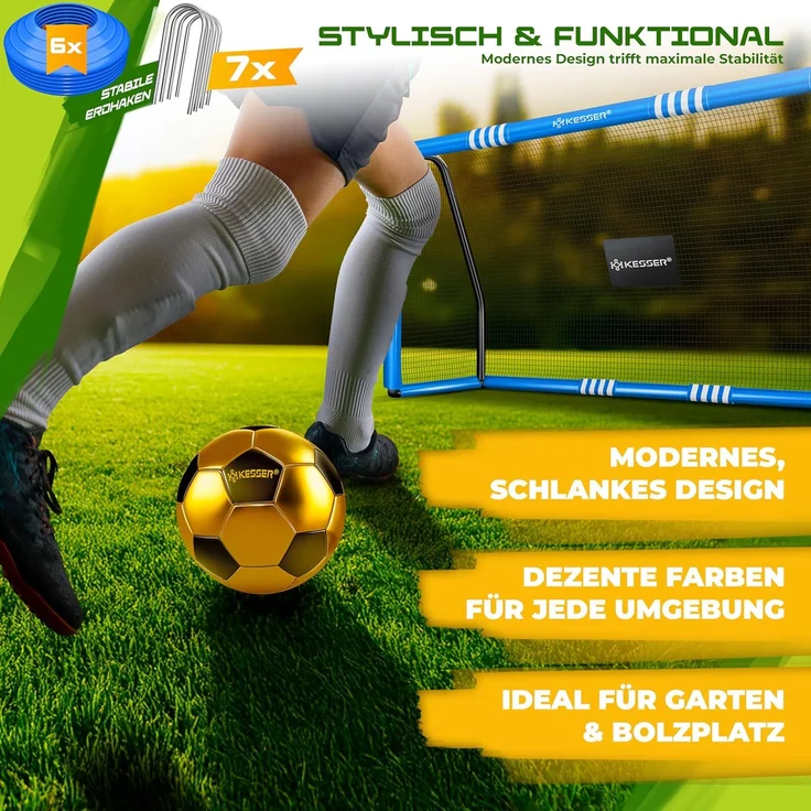KESSER® Fußballtor für Garten robustes Outdoor Training Schusstraining UV-beständigem Netz, Stahlrahmen mit Polsterung, Erdhaken, Luftpumpe, Hüttchen, Montagezubehör für Kinder und Erwachsene Blau, 300cm, Ohne Torwand – Bild 7