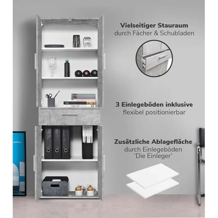 mokebo Schrank-Set Die Allzweckwaffe, (2er-Set), Stauraum-Set aus Aktenschrank & Mehrzweckschrank in Grau – Bild 4