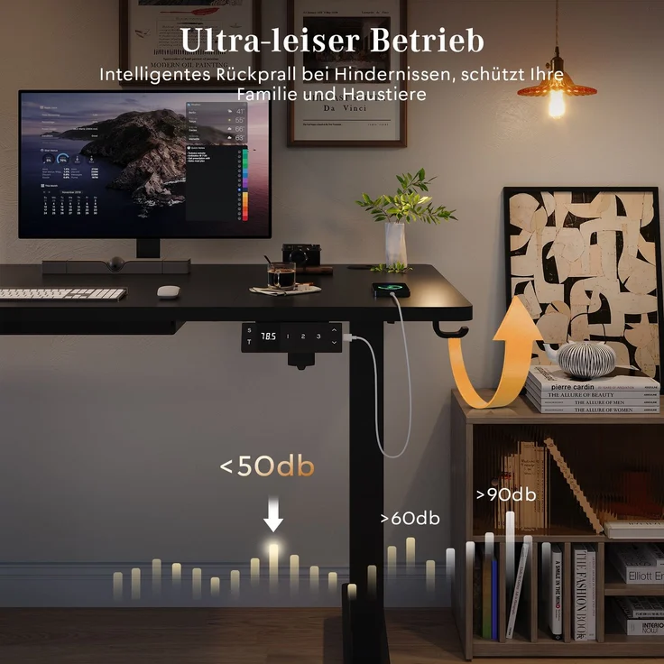 Devoko Höhenverstellbarer Schreibtisch Holzwerkstoff und Metall Schwarz 160 x 80 x 72-118 cm – Bild 6
