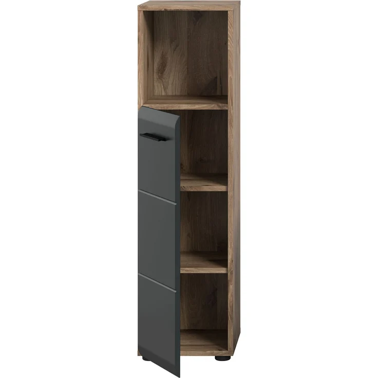 Standschrank hoch (B/H/T: 30x110x30 cm) in schwarz matt und Nox Oak Nachbildung – Bild 3