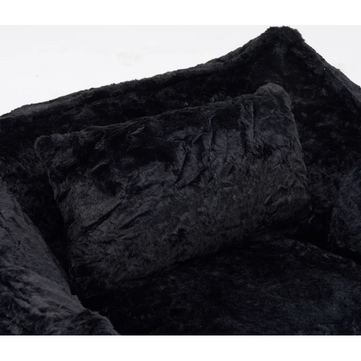 Riesiger Sitzsack mit Kissen, bequemer großer Sitzsack für Erwachsene und Kinder, Kunstfell-Bodensofa für Wohnzimmer, Schlafzimmer, Wohnung, Schwarz – 123 x 97 x 73 cm – YOUDENOVA – Bild 10