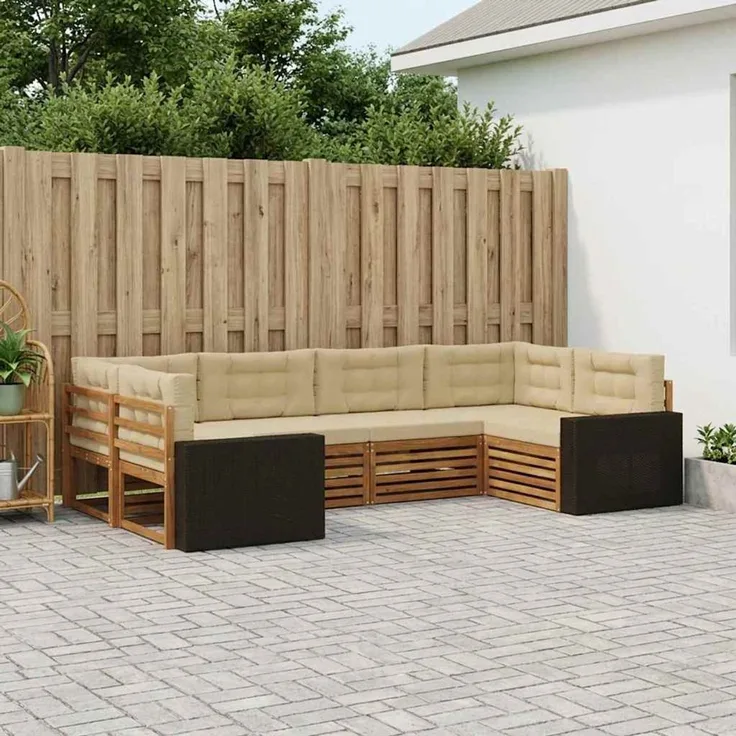vidaXL Outdoor-Sofagarnitur 6 stk. 6-Sitzer Natur und Beige 3383786